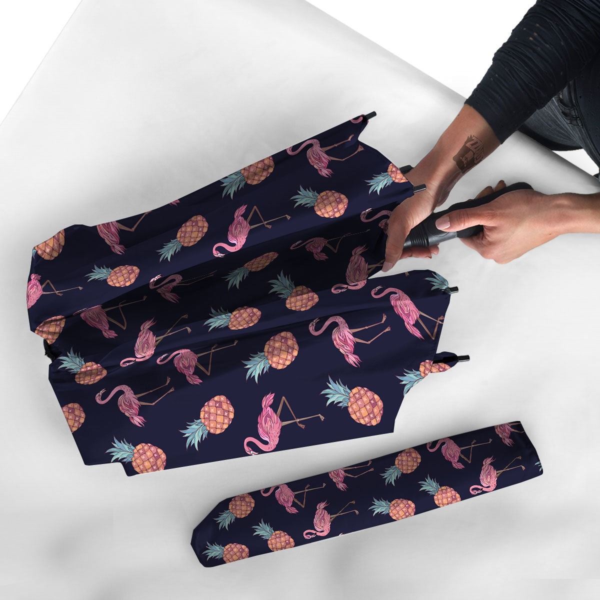 Flamingo And Pineapple Print Pattern Umbrella-grizzshop