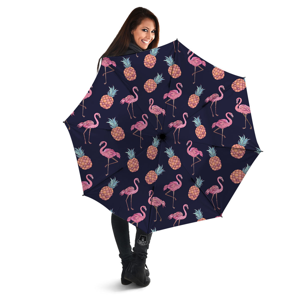 Flamingo And Pineapple Print Pattern Umbrella-grizzshop
