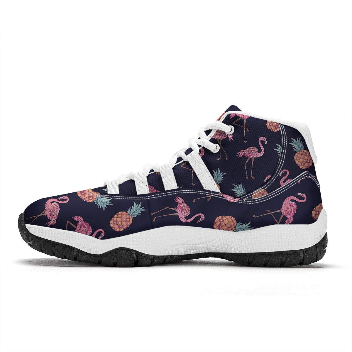 Flamingo And Pineapple Print Pattern White Bball Shoes-grizzshop