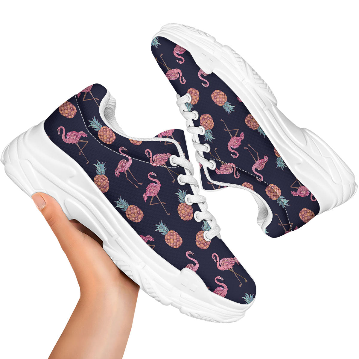 Flamingo And Pineapple Print Pattern White Chunky Shoes-grizzshop