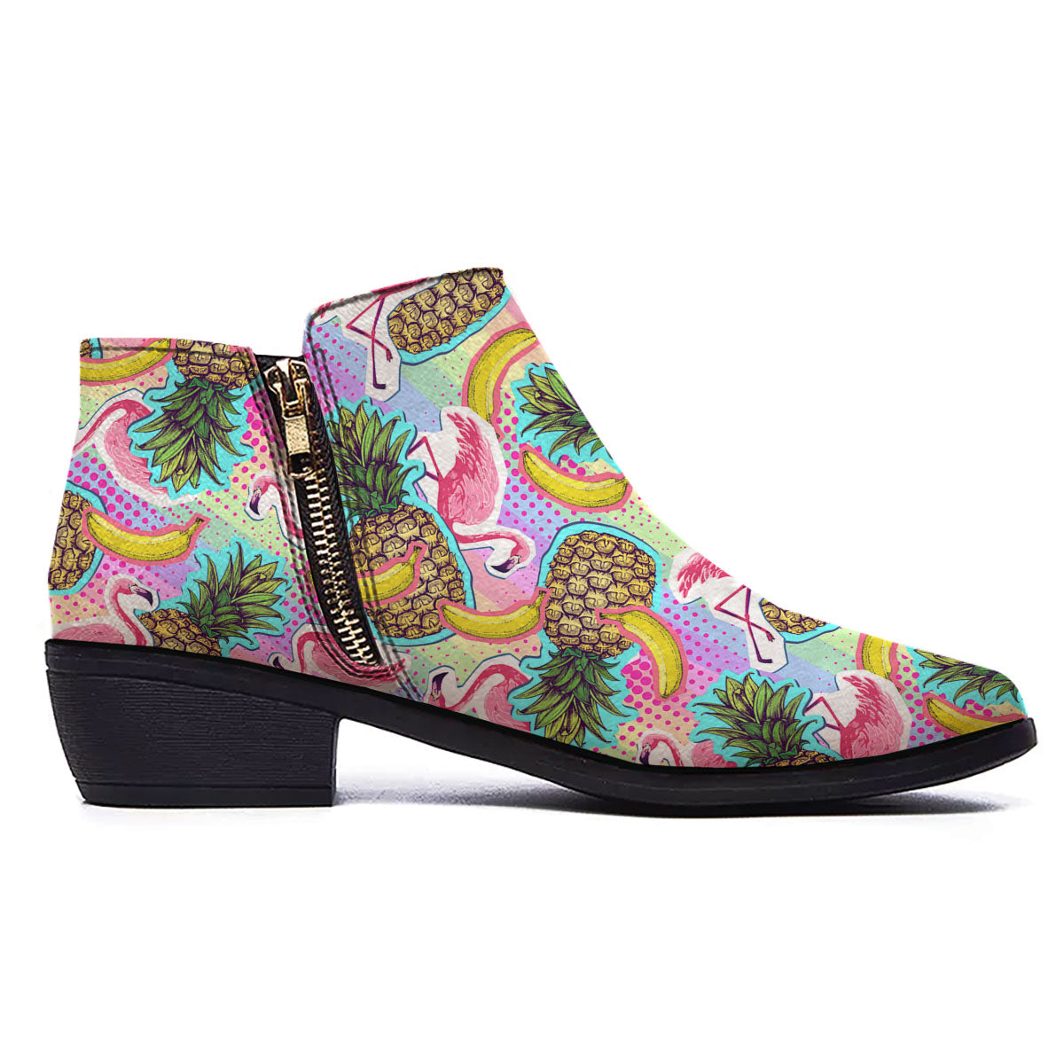 Flamingo And Pineapple Rainbow Print Pattern Ankle Boots-grizzshop