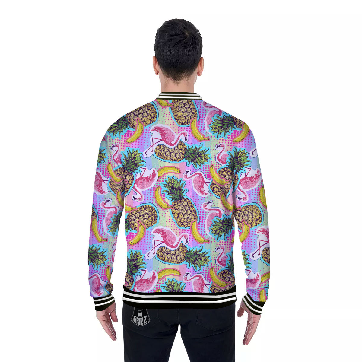 Flamingo And Pineapple Rainbow Print Pattern Baseball Jacket-grizzshop