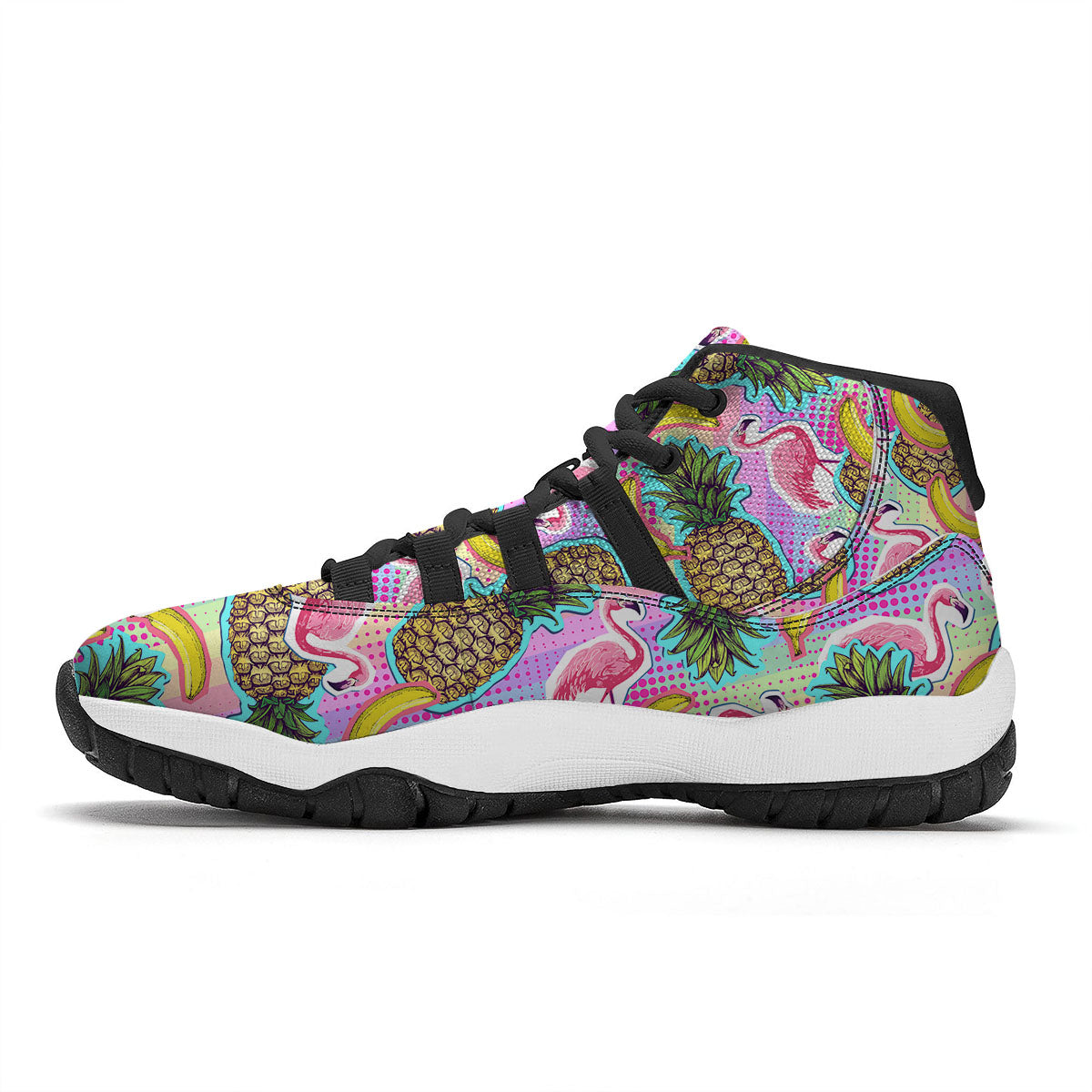 Flamingo And Pineapple Rainbow Print Pattern Black Bball Shoes-grizzshop