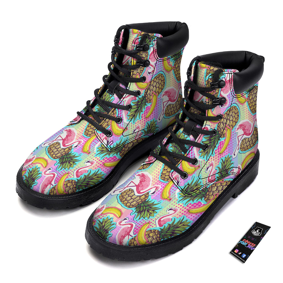 Flamingo And Pineapple Rainbow Print Pattern Boots-grizzshop
