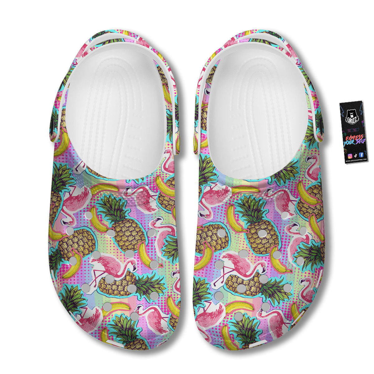 Flamingo And Pineapple Rainbow Print Pattern Clog-grizzshop