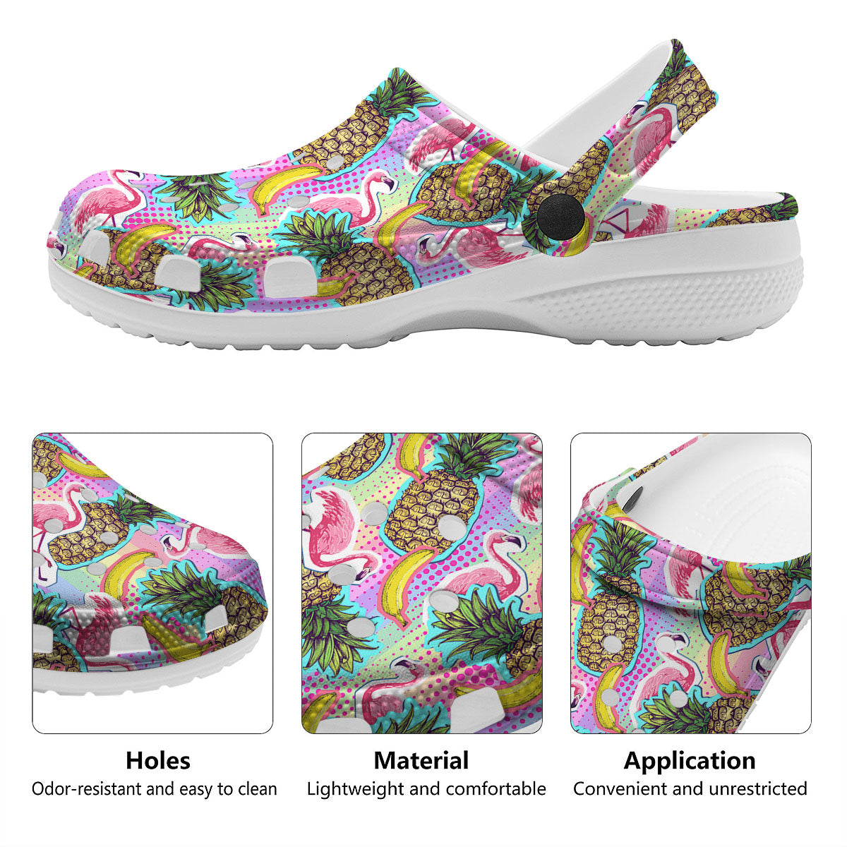 Flamingo And Pineapple Rainbow Print Pattern Clog-grizzshop
