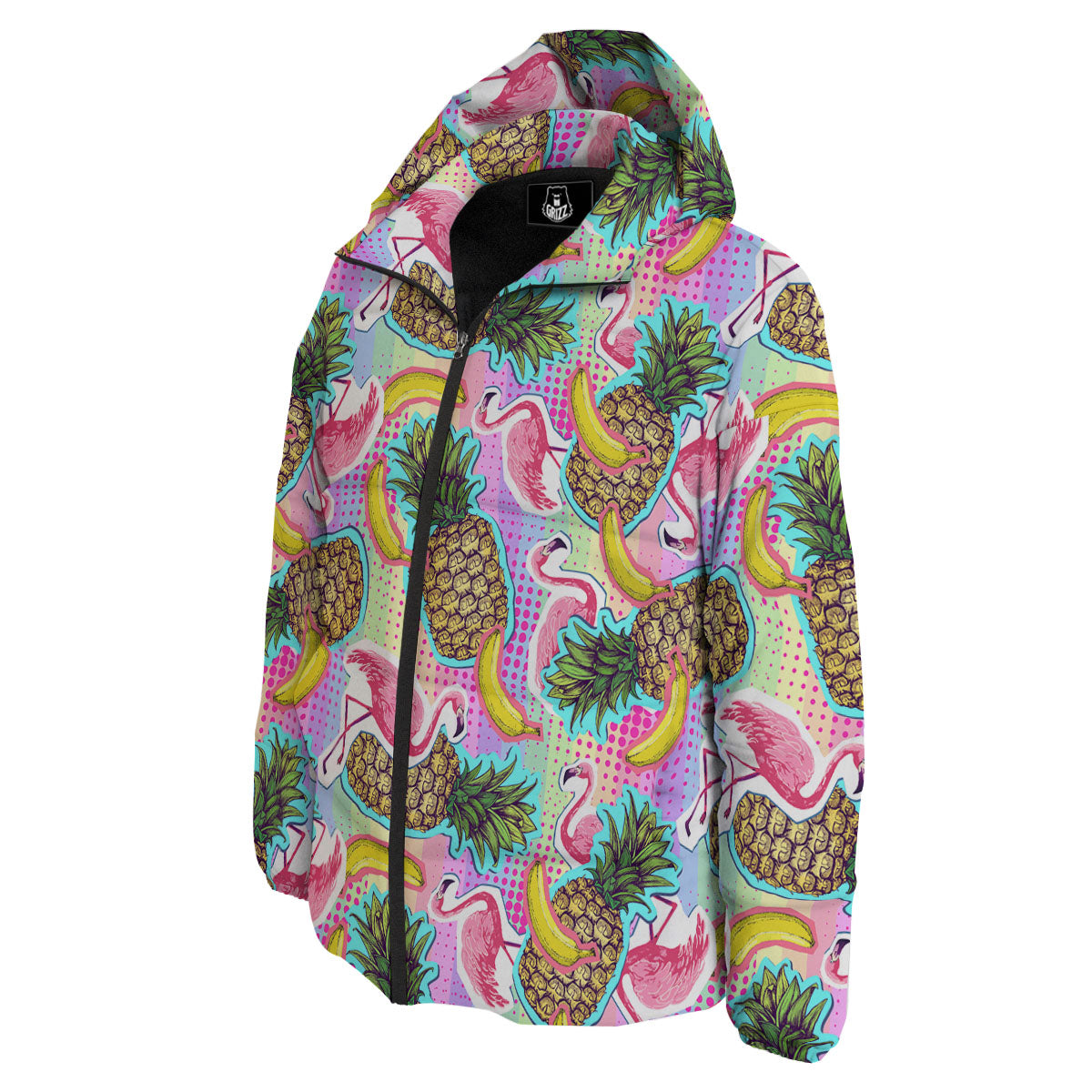 Flamingo And Pineapple Rainbow Print Pattern Down Jacket-grizzshop
