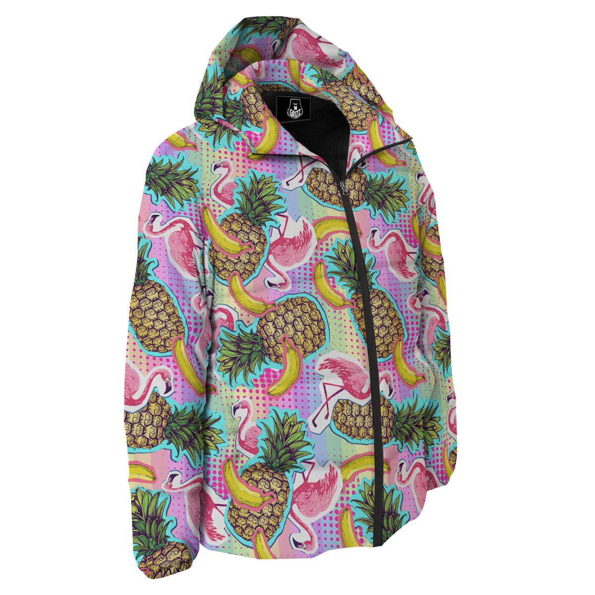 Flamingo And Pineapple Rainbow Print Pattern Down Jacket-grizzshop