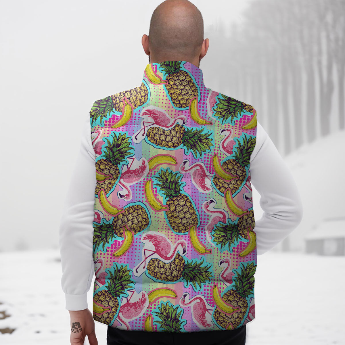 Flamingo And Pineapple Rainbow Print Pattern Down Vest-grizzshop