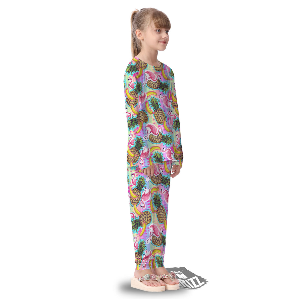 Flamingo And Pineapple Rainbow Print Pattern Kid's Pajamas-grizzshop