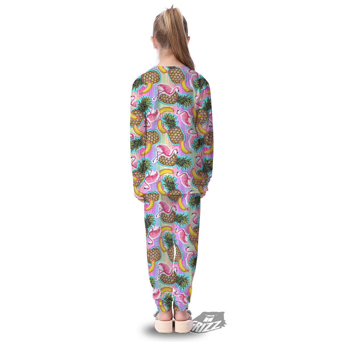 Flamingo And Pineapple Rainbow Print Pattern Kid's Pajamas-grizzshop