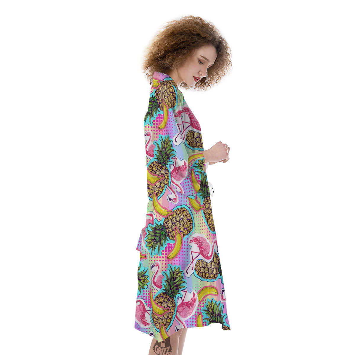 Flamingo And Pineapple Rainbow Print Pattern Kimono-grizzshop