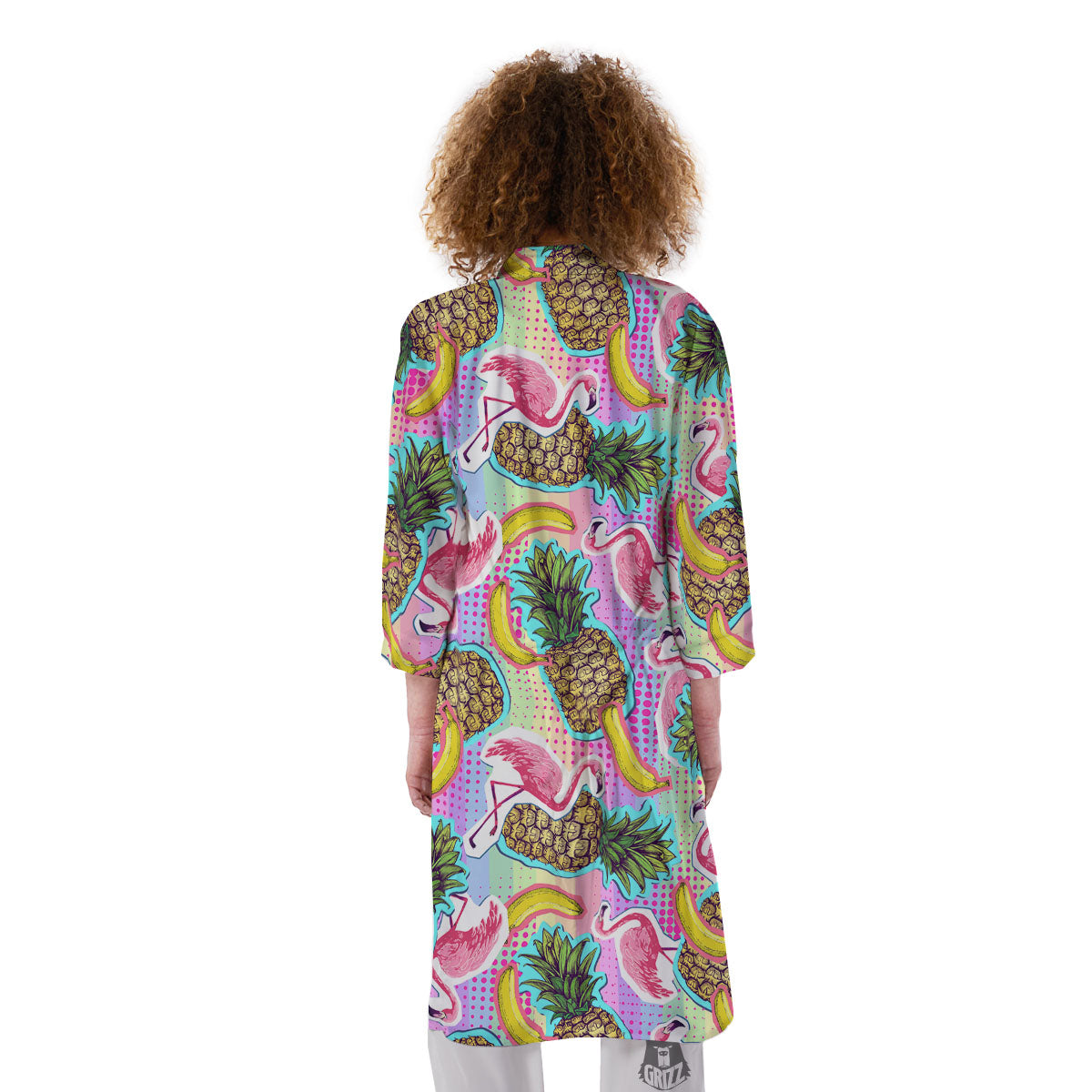 Flamingo And Pineapple Rainbow Print Pattern Kimono-grizzshop