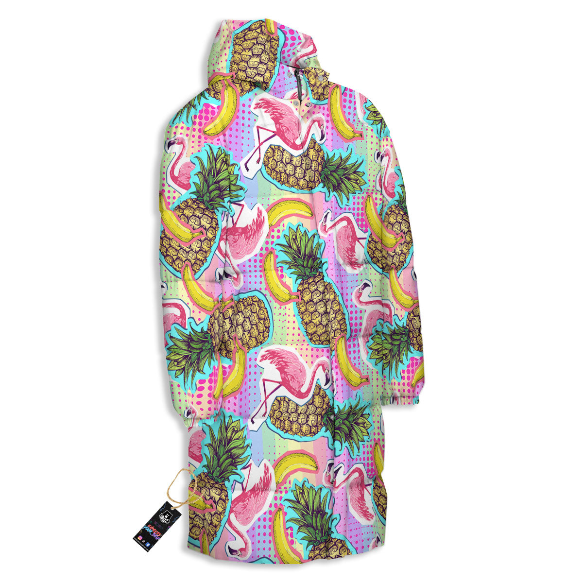Flamingo And Pineapple Rainbow Print Pattern Long Down Jacket-grizzshop