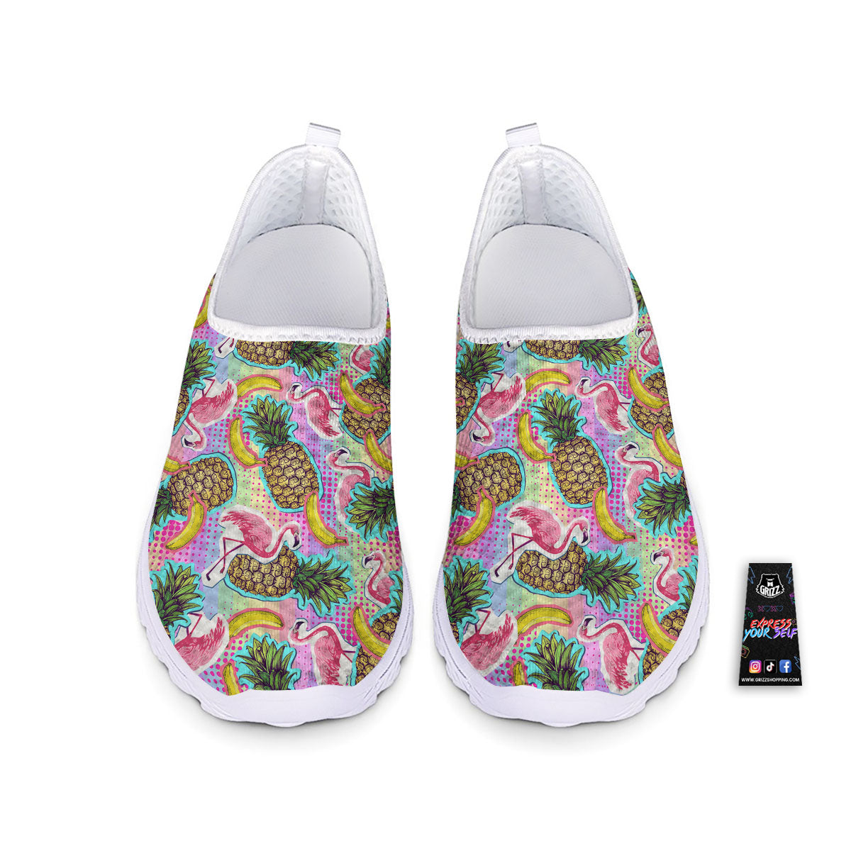 Flamingo And Pineapple Rainbow Print Pattern Nurse Shoes-grizzshop