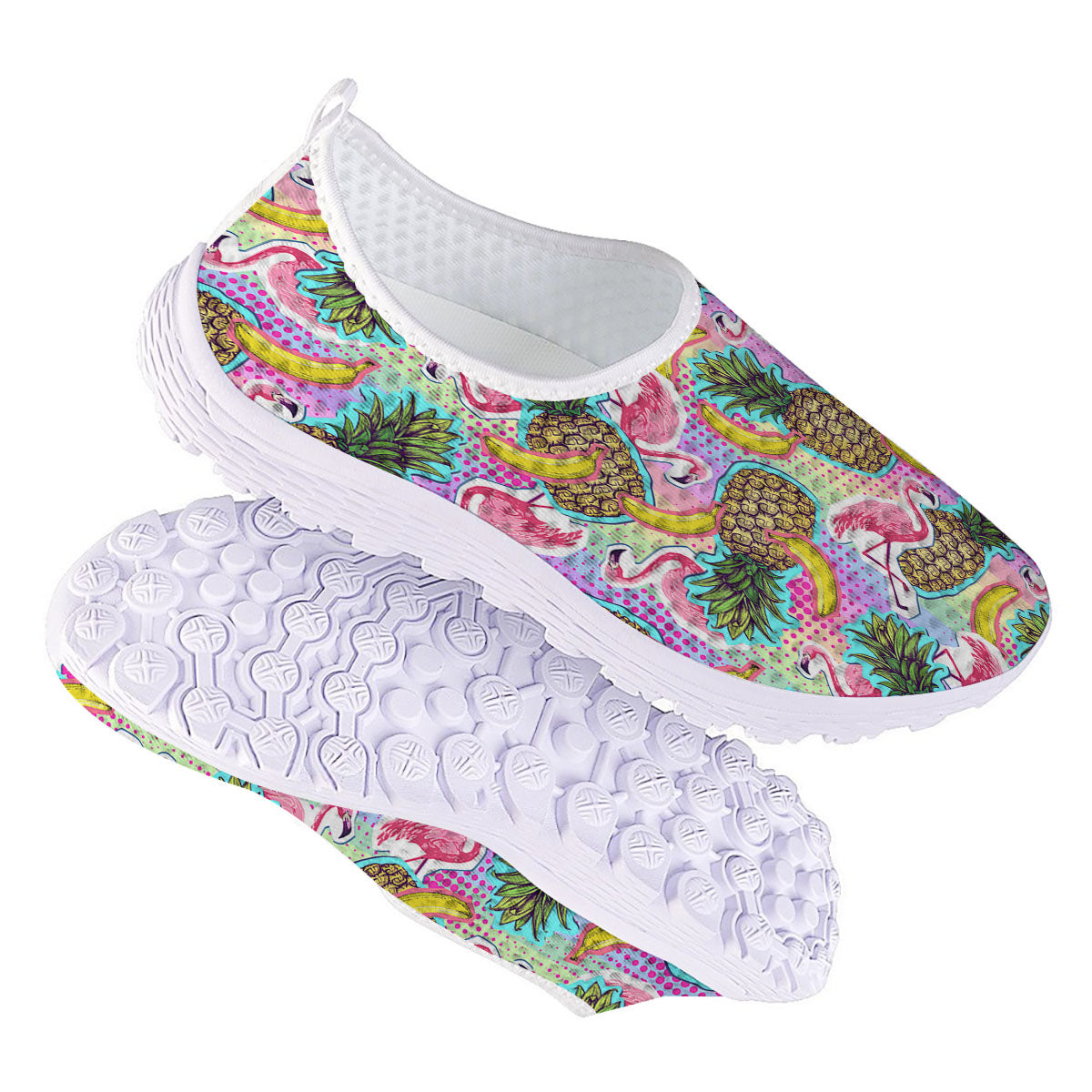 Flamingo And Pineapple Rainbow Print Pattern Nurse Shoes-grizzshop