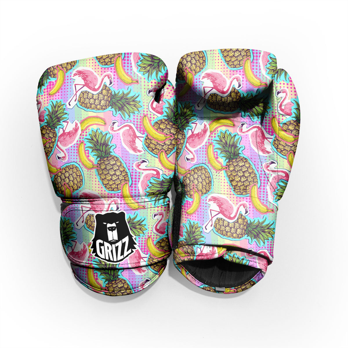 Flamingo And Pineapple Rainbow Print Pattern Pro Boxing Glove