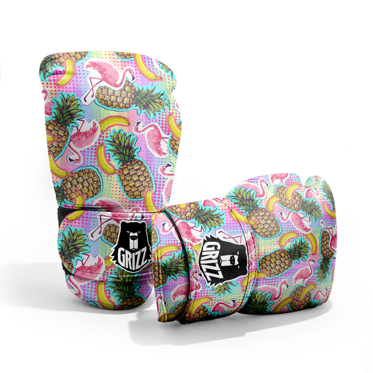 Flamingo And Pineapple Rainbow Print Pattern Pro Boxing Glove