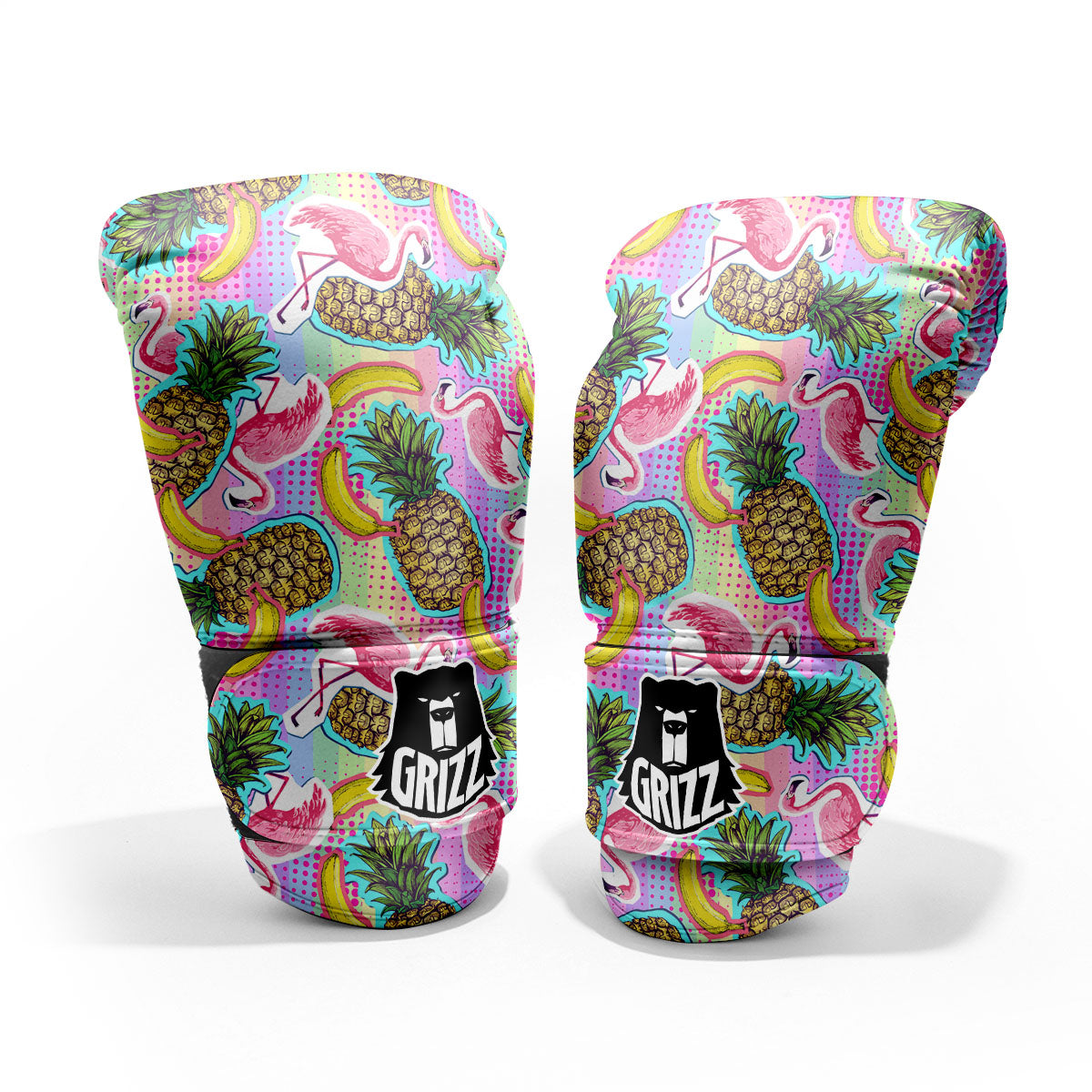 Flamingo And Pineapple Rainbow Print Pattern Pro Boxing Glove