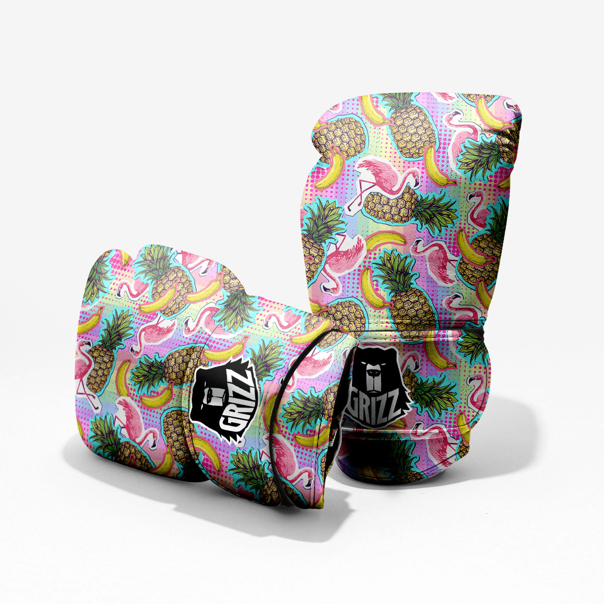 Flamingo And Pineapple Rainbow Print Pattern Pro Boxing Glove
