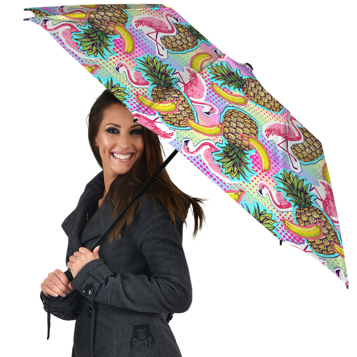 Flamingo And Pineapple Rainbow Print Pattern Umbrella-grizzshop