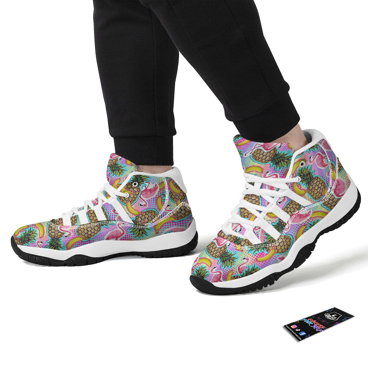 Flamingo And Pineapple Rainbow Print Pattern White Bball Shoes-grizzshop