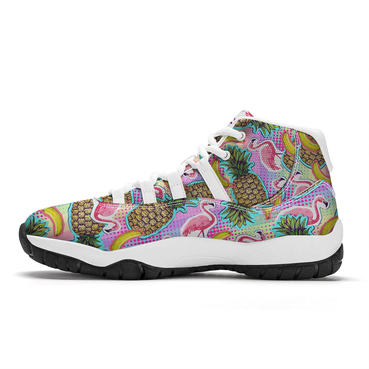 Flamingo And Pineapple Rainbow Print Pattern White Bball Shoes-grizzshop