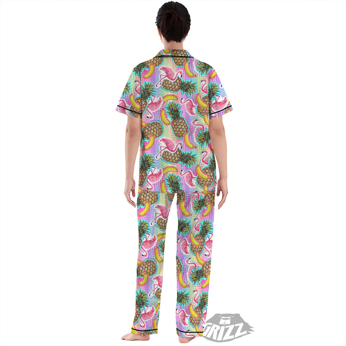 Flamingo And Pineapple Rainbow Print Pattern Women's Pajamas Set-grizzshop