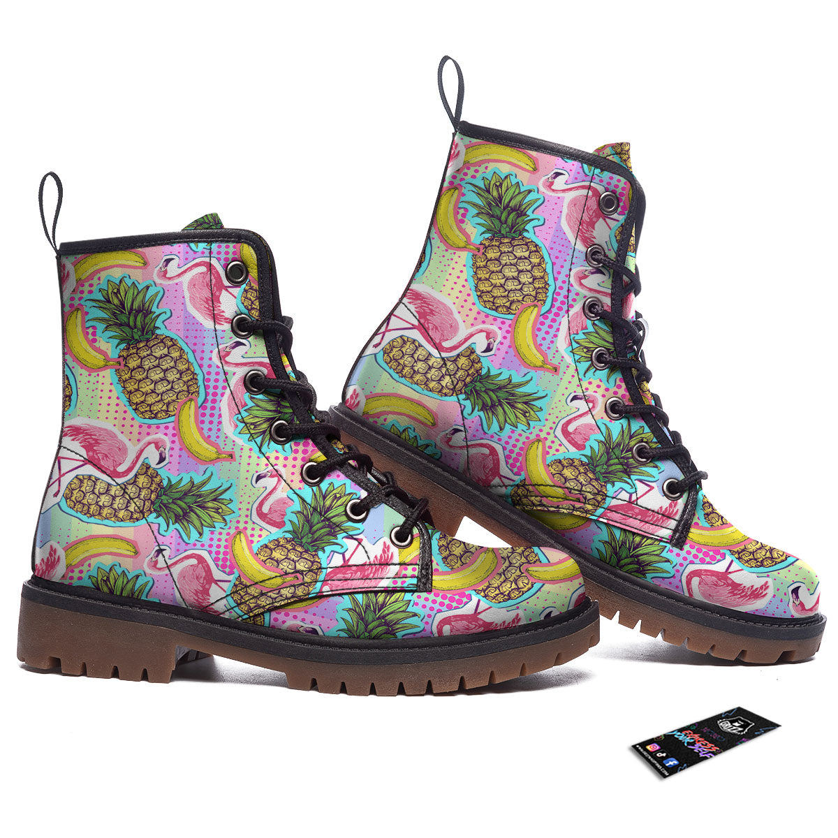 Flamingo And Pineapple Rainbow Print Pattern Work Boots-grizzshop