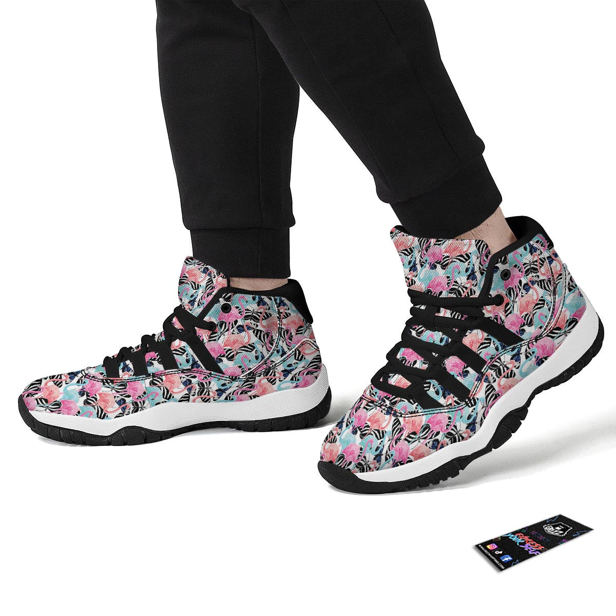 Flamingo Butterfly Hawaiian Tropical Pattern Print Black Bball Shoes-grizzshop