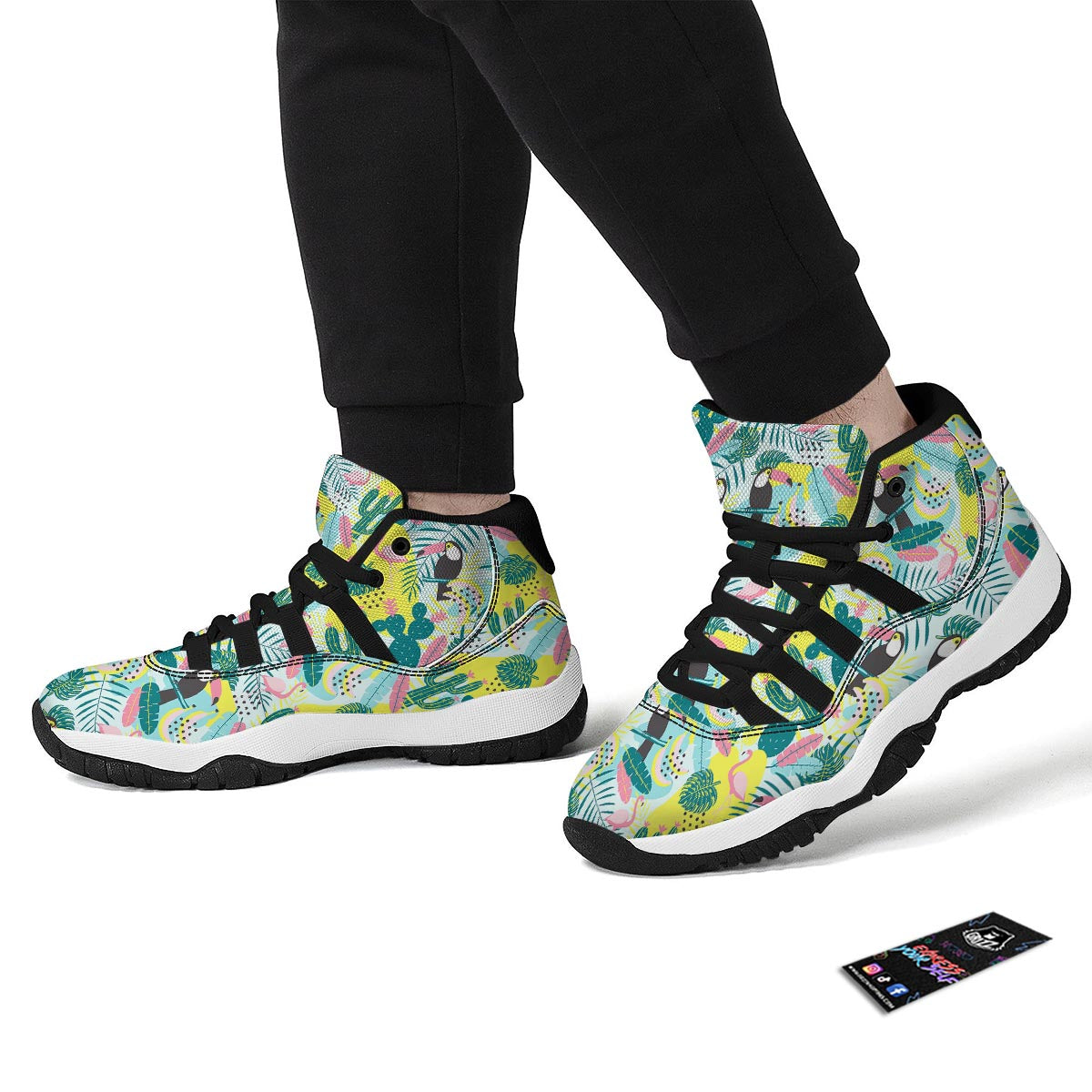 Flamingo Catus Tropical Hawaiian Pineapple Print Black Bball Shoes-grizzshop