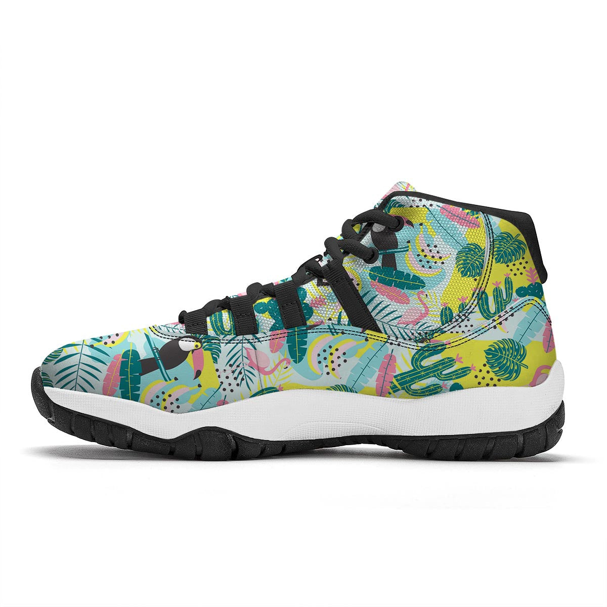 Flamingo Catus Tropical Hawaiian Pineapple Print Black Bball Shoes-grizzshop