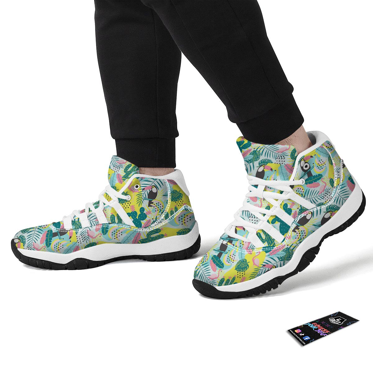 Flamingo Catus Tropical Hawaiian Pineapple Print White Bball Shoes-grizzshop
