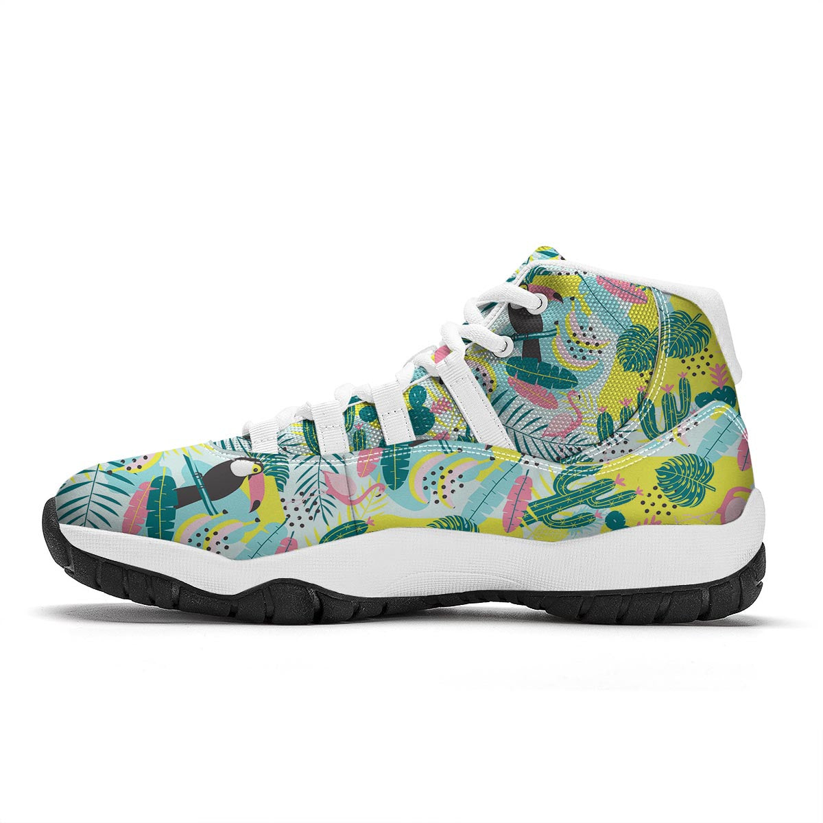 Flamingo Catus Tropical Hawaiian Pineapple Print White Bball Shoes-grizzshop
