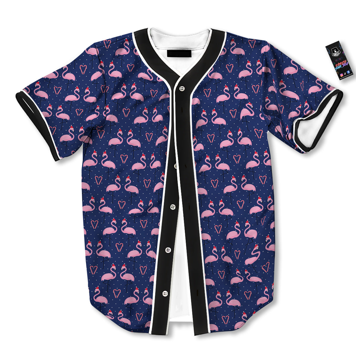 Flamingo Christmas Snowy Print Pattern Baseball Jersey-grizzshop