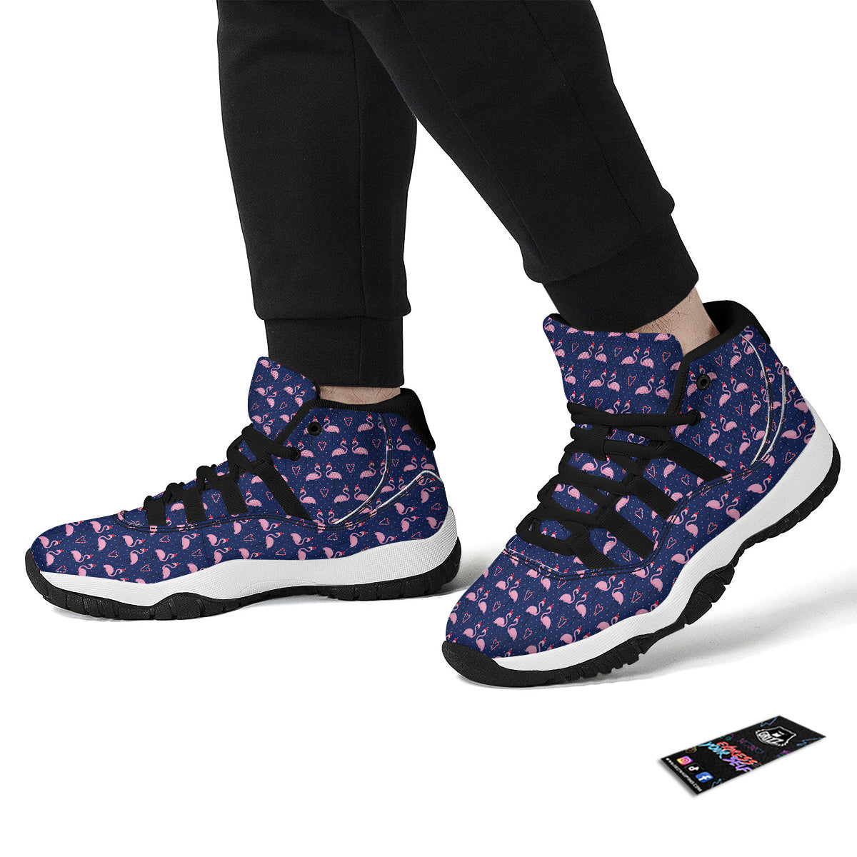 Flamingo Christmas Snowy Print Pattern Black Bball Shoes-grizzshop