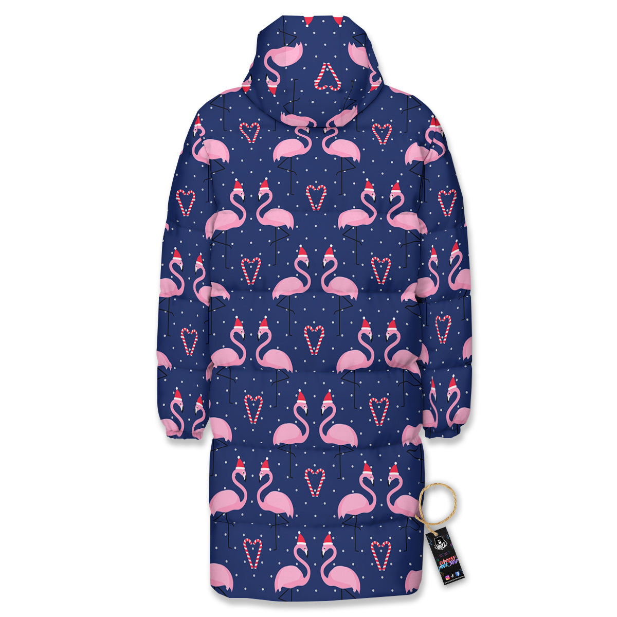 Flamingo Christmas Snowy Print Pattern Long Down Jacket-grizzshop