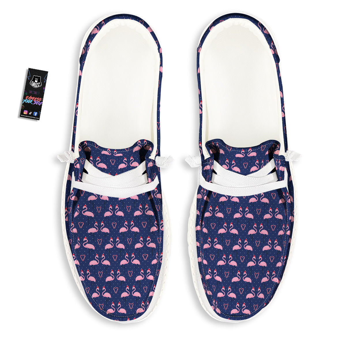 Flamingo Christmas Snowy Print Pattern White Loafers-grizzshop