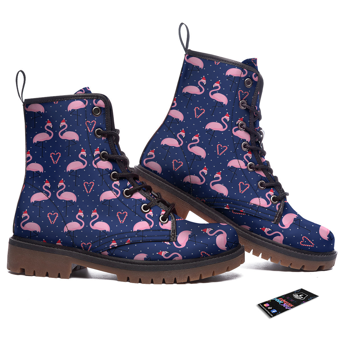 Flamingo Christmas Snowy Print Pattern Work Boots-grizzshop