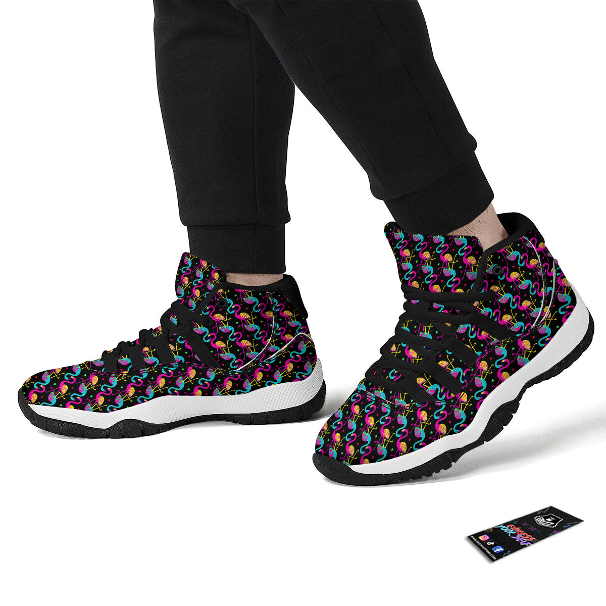 Flamingo Colorful Print Pattern Black Bball Shoes-grizzshop