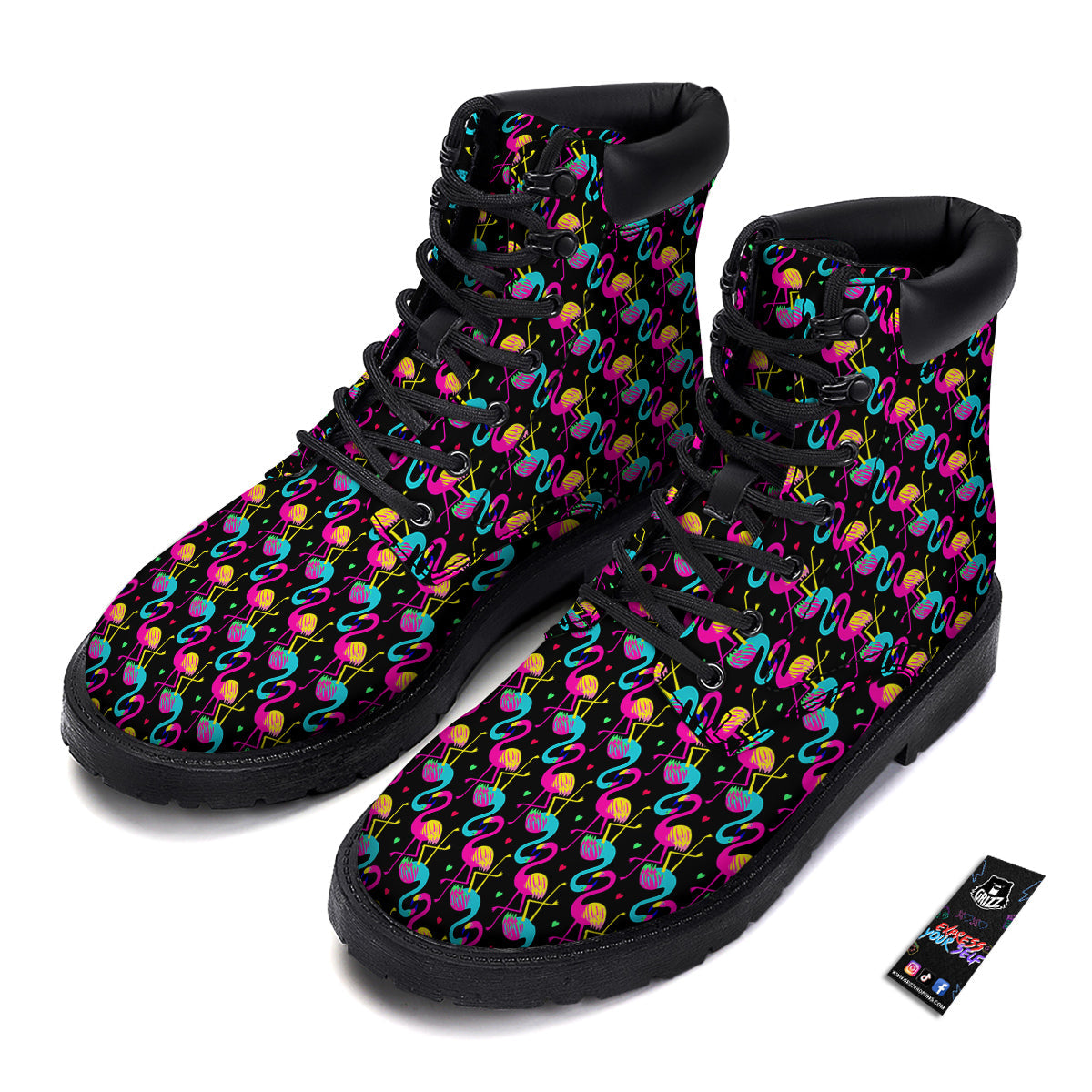 Flamingo Colorful Print Pattern Boots-grizzshop