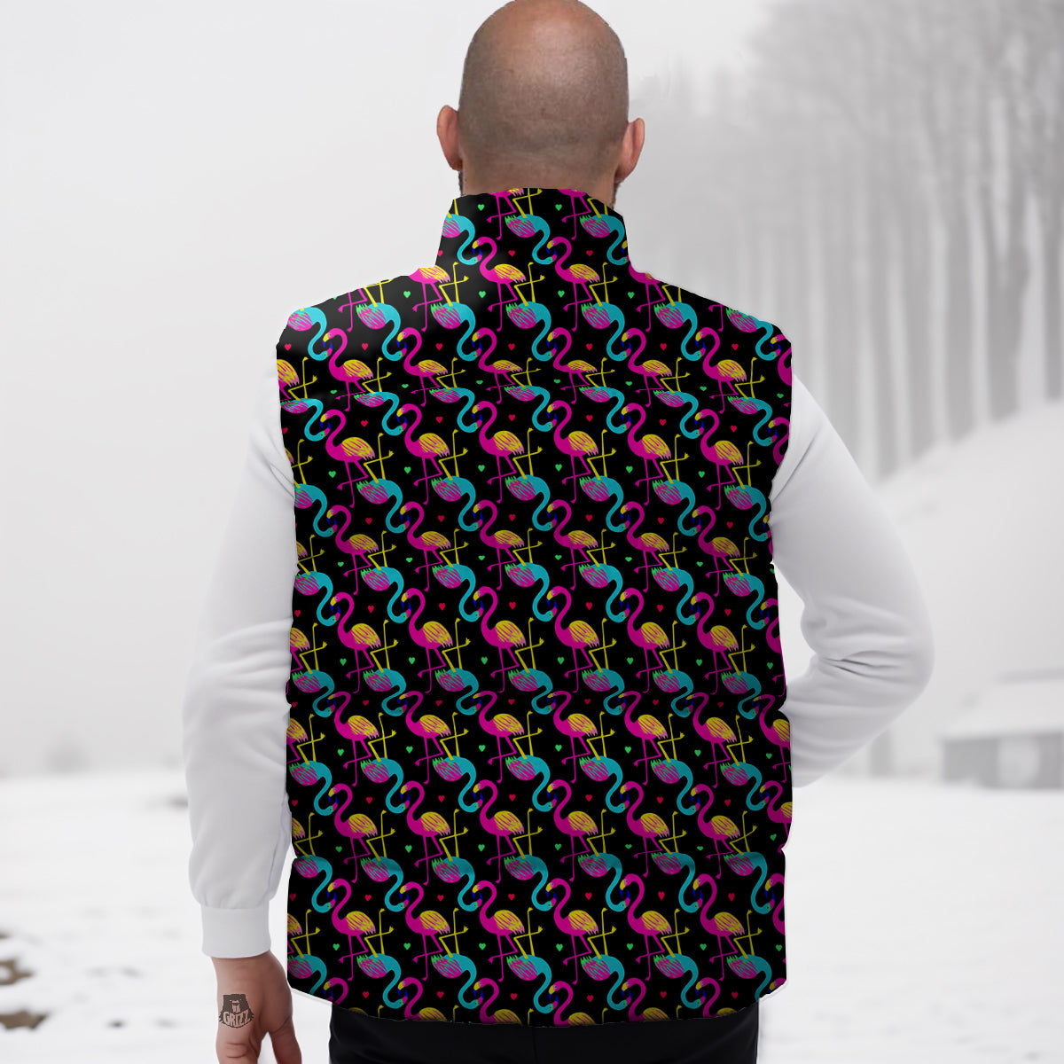 Flamingo Colorful Print Pattern Down Vest-grizzshop
