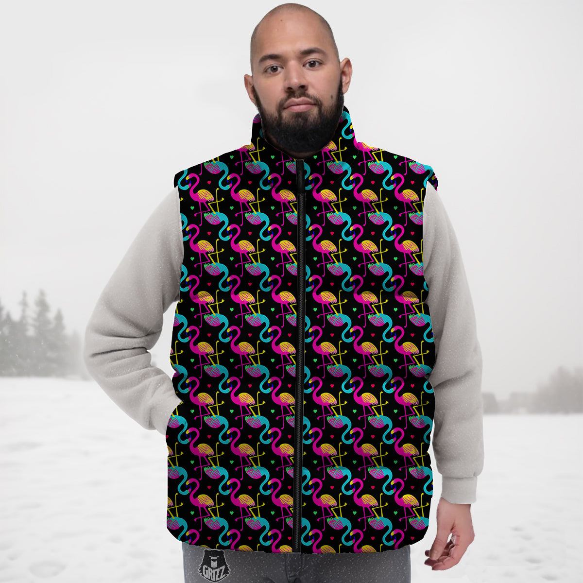 Flamingo Colorful Print Pattern Down Vest-grizzshop
