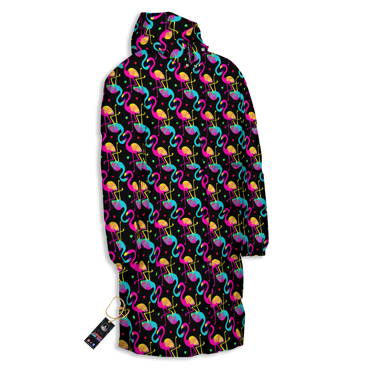 Flamingo Colorful Print Pattern Long Down Jacket-grizzshop