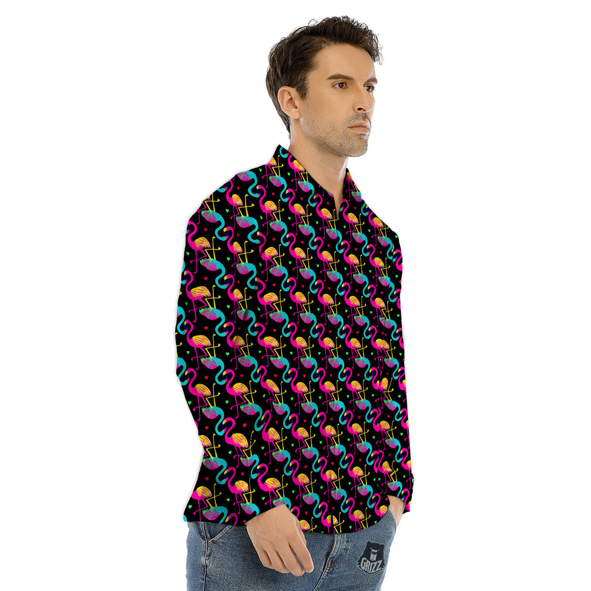 Flamingo Colorful Print Pattern Men's Dress Shirts-grizzshop