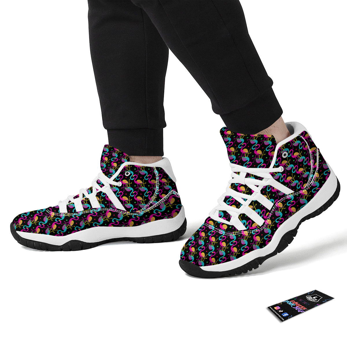 Flamingo Colorful Print Pattern White Bball Shoes-grizzshop