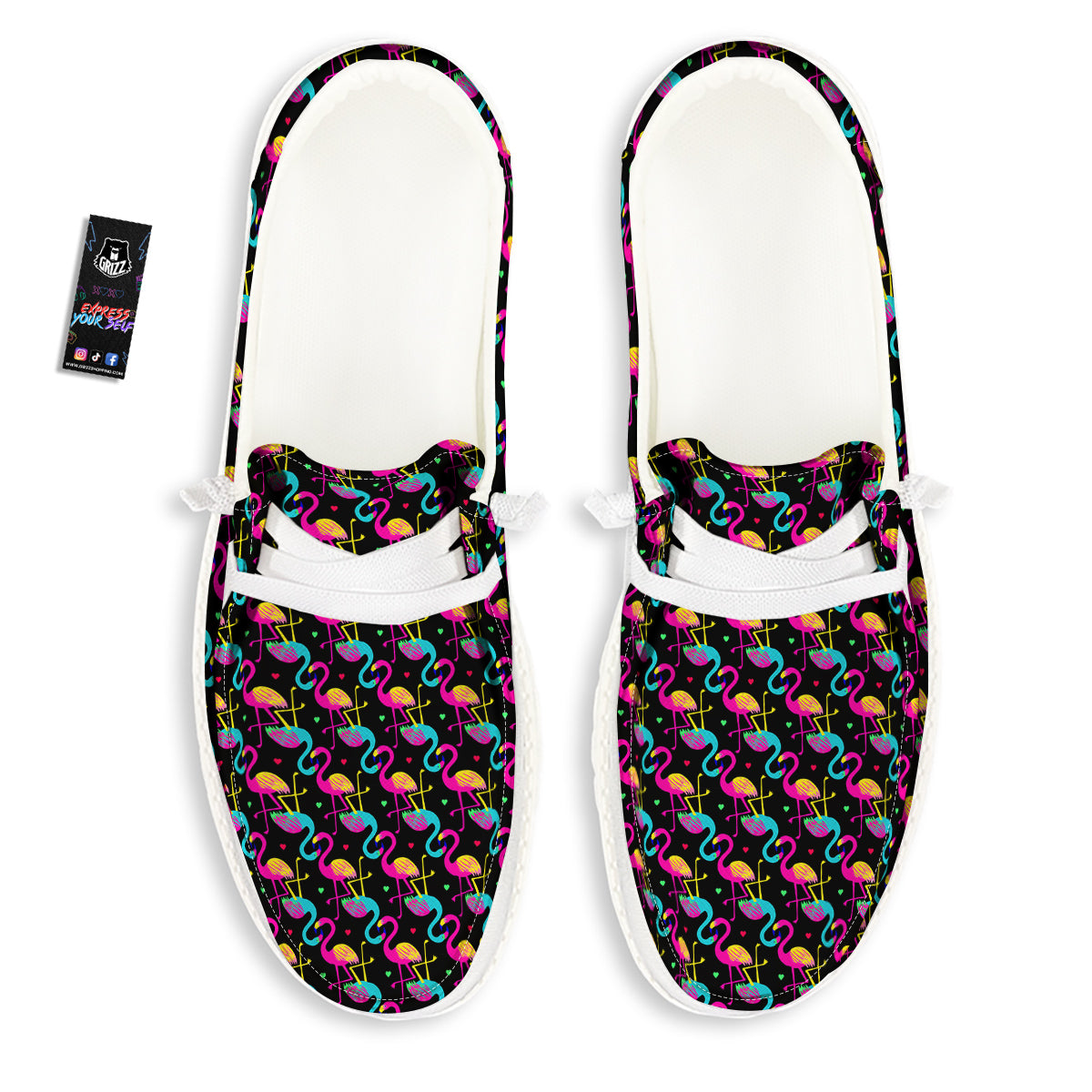 Flamingo Colorful Print Pattern White Loafers-grizzshop