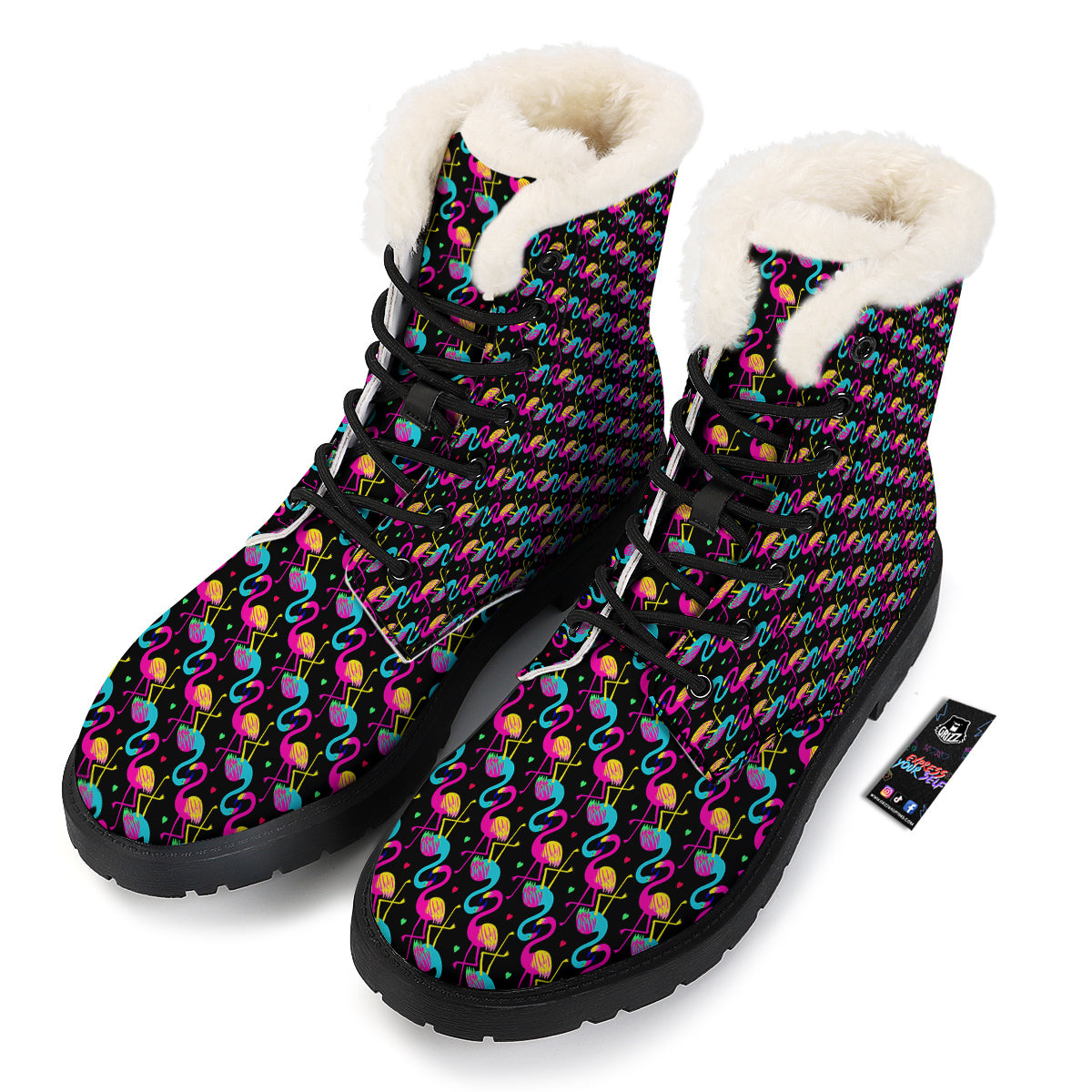Flamingo Colorful Print Pattern Winter Boots-grizzshop