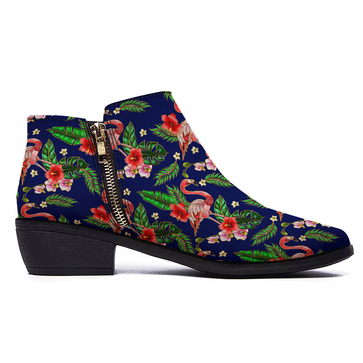 Flamingo Floral Tropical Print Pattern Ankle Boots-grizzshop