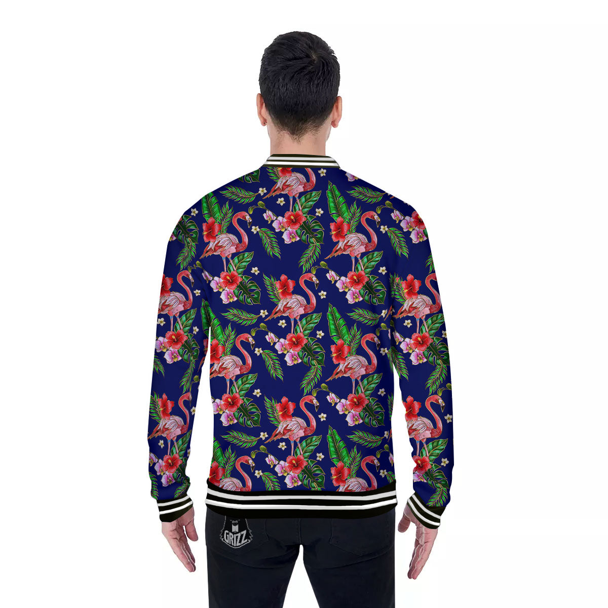 Flamingo Floral Tropical Print Pattern Baseball Jacket-grizzshop